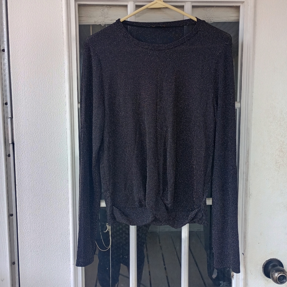 Shinestar Gold Black Metallic Long Sleeve Blouse Womens Size Small